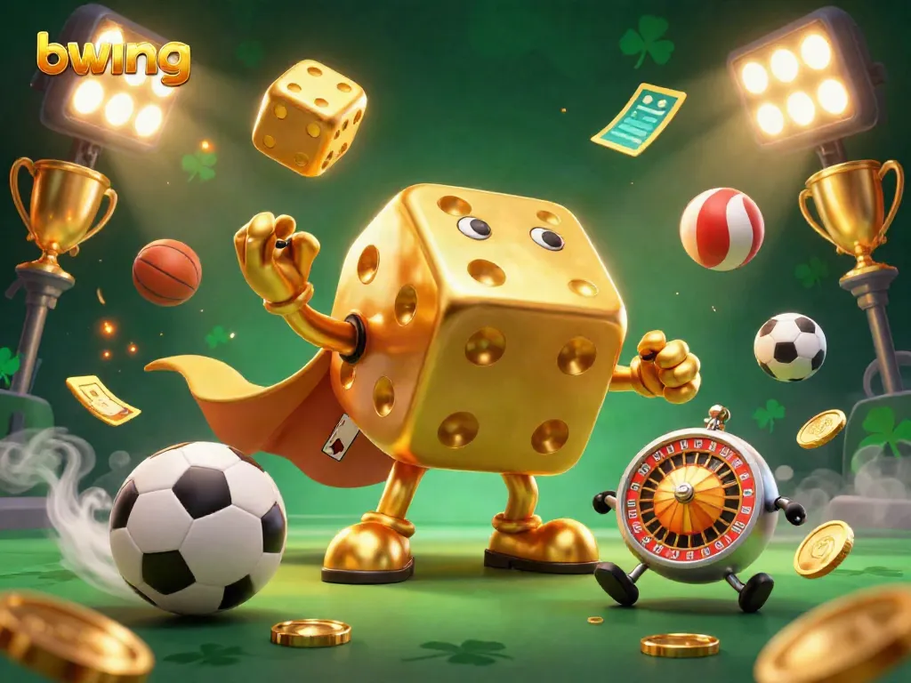 Experience thrilling action with bwing's golden dice golem and dynamic gaming elements in vibrant 3D.