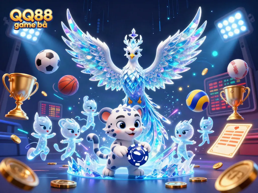 Engage with the QQ88 game bài through an immersive illustration showcasing an exciting casino scene with dynamic characters.