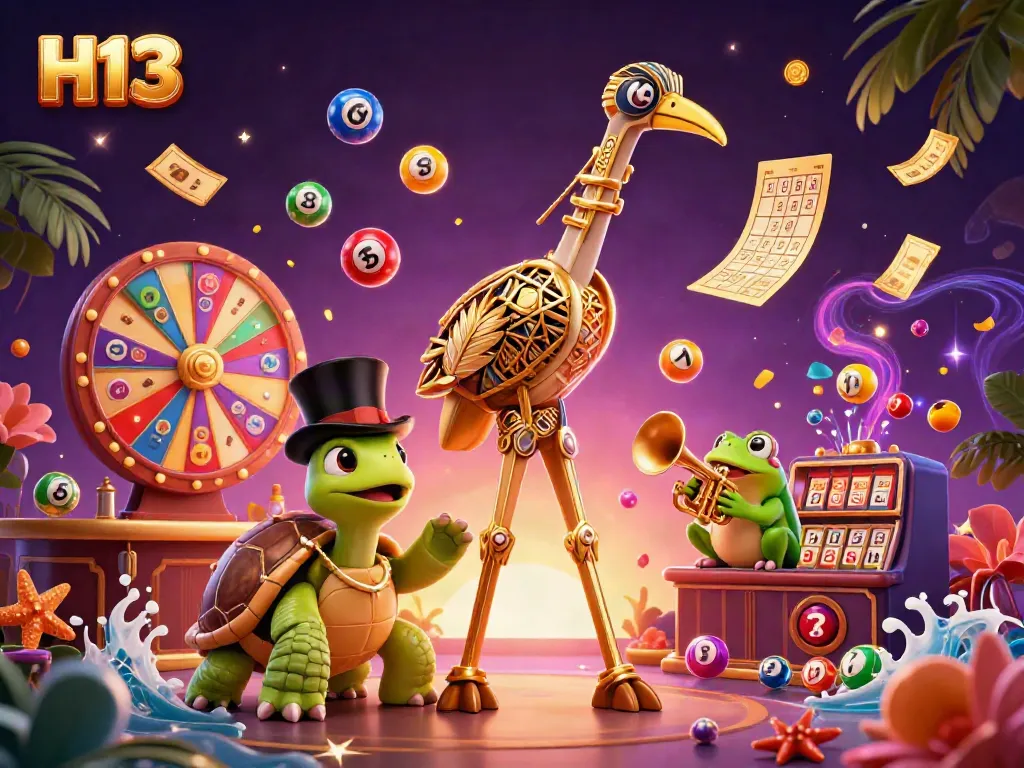 Experience the excitement of H13 with a vibrant 3D illustration filled with dynamic gambling elements.