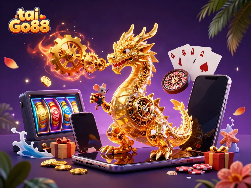 Experience thrilling gameplay with tai Go88 featuring a golden dragon and vibrant casino elements.