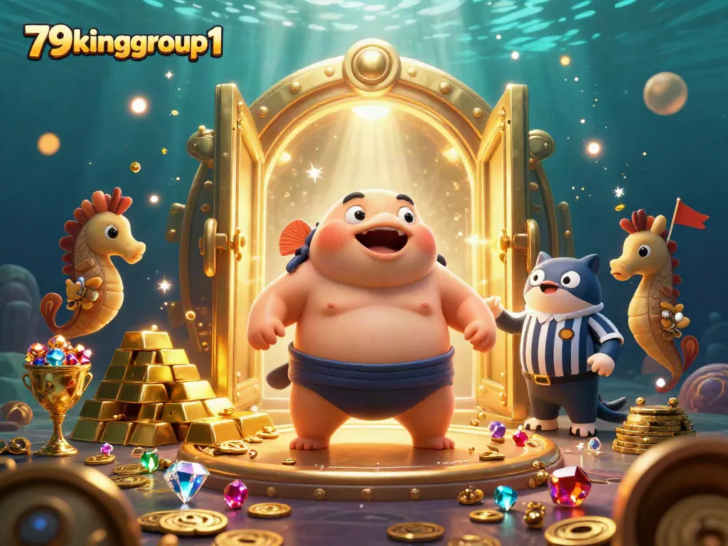 Engage with 79kinggroup1 in an exciting underwater casino scene full of treasures and lively characters.