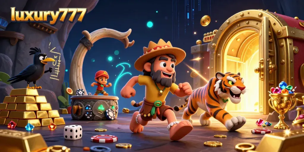 Experience the thrill of luxury777 with vibrant casino gaming elements in a rich 3D scene.