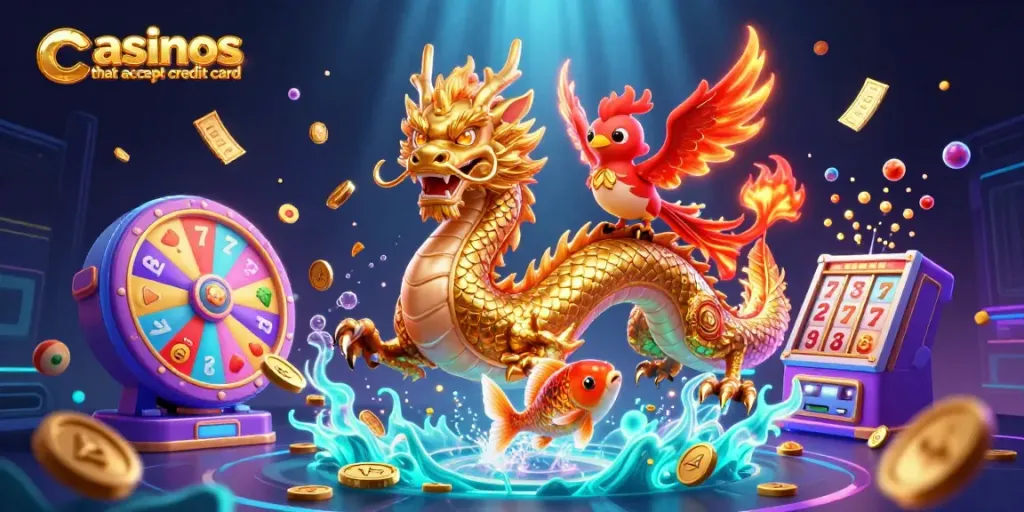 Engage with casinos that accept credit card through vivid 3D illustration showcasing gaming excitement.