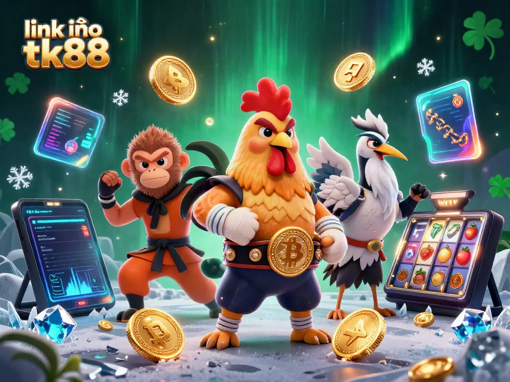 Win big at link vào tk88 with vibrant 3D illustration of fighters, coins, and games