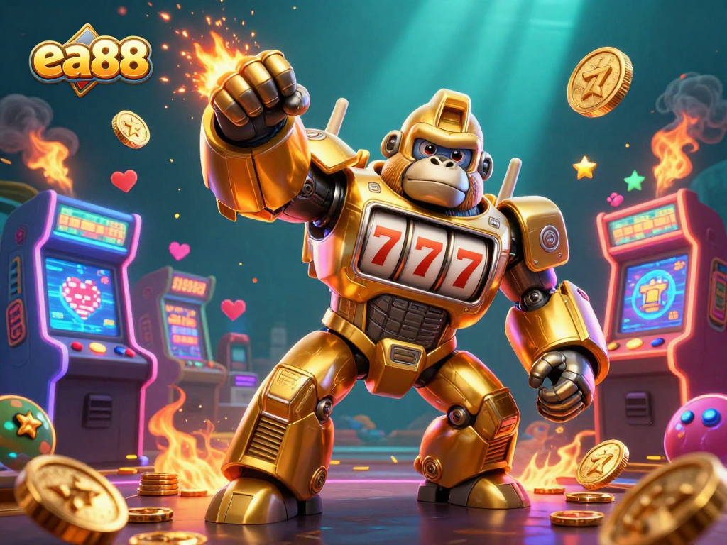 Spin and win at ea88 with the exciting golden gorilla mech and slot machine parts!
