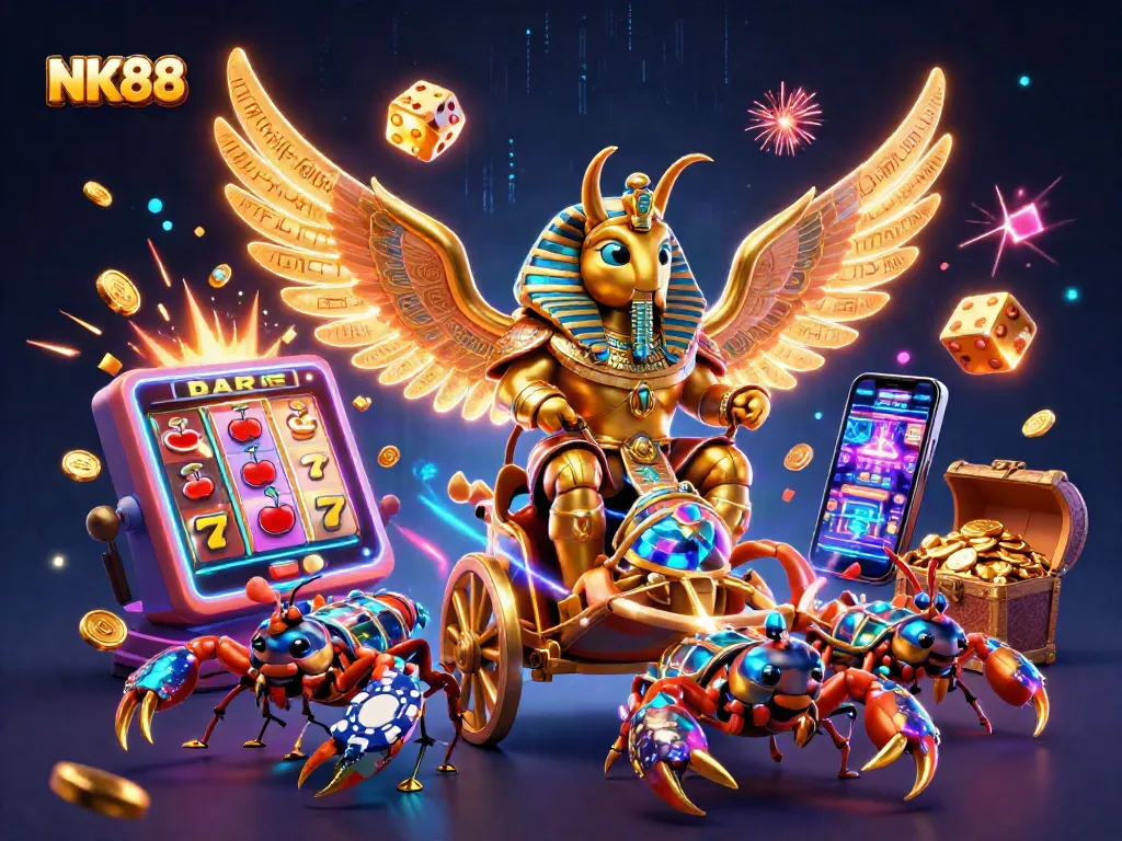 Play exciting casino games with NK88 featuring vibrant 3D elements and dynamic jackpot visuals.