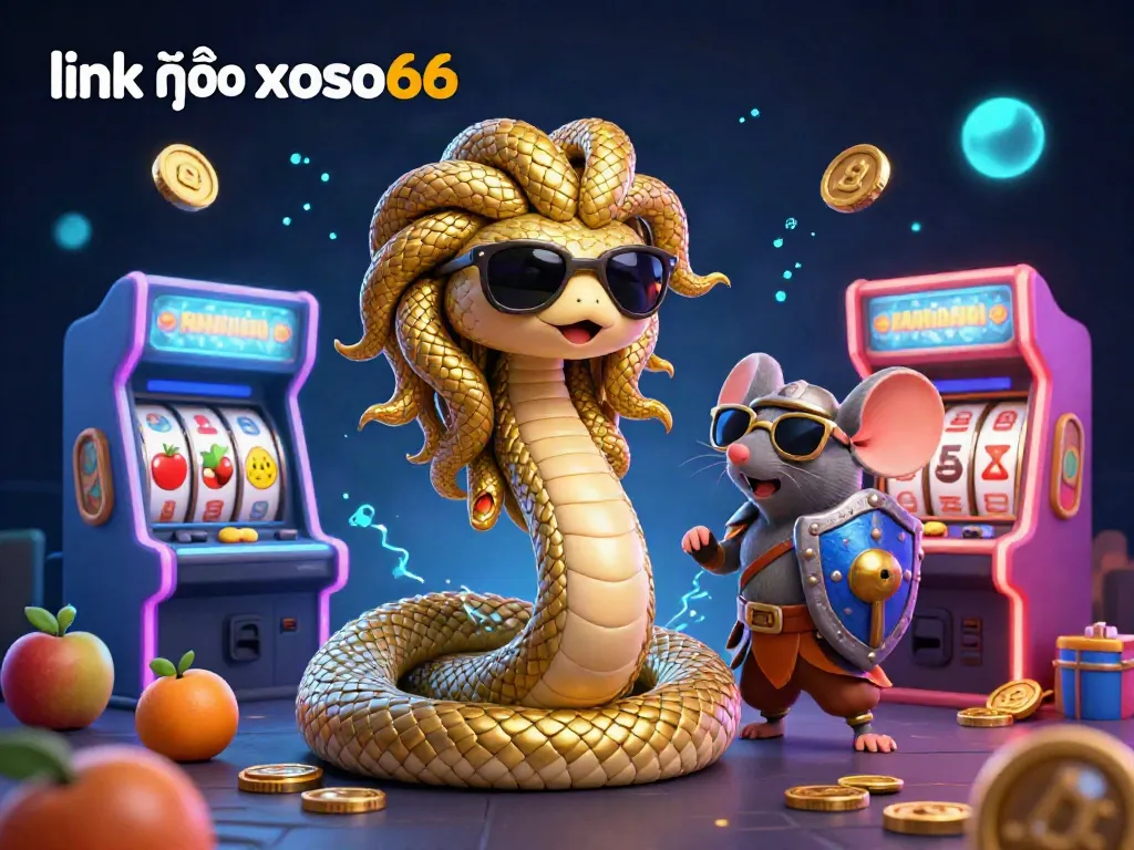 Engage with the vibrant world of link vào xoso66, featuring Medusa and a warrior mouse in an electrifying casino environment.