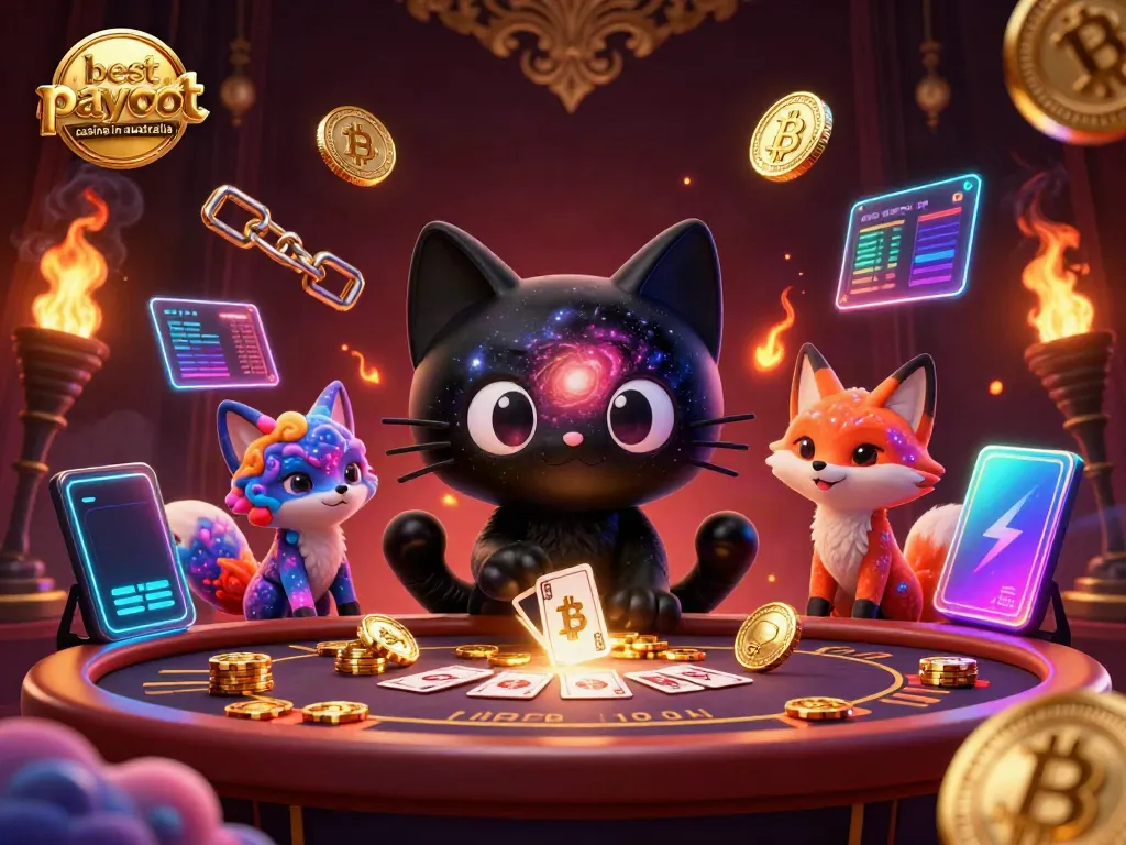 Experience thrilling wins at the best payout casino in Australia with cosmic characters engaging in a vibrant gaming scene.