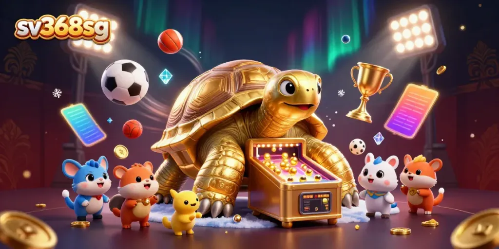 Play exciting games at sv368sg with a cartoon tortoise pinball machine action.