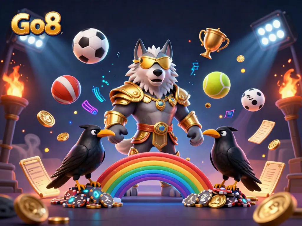 Engage with Go8's vibrant gaming dynamic featuring mythic characters amid sports and casino elements.