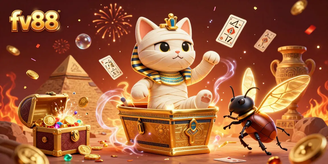 Spin the reels with fv88’s Egyptian-themed jackpot explosion filled with treasures and vibrant gems.