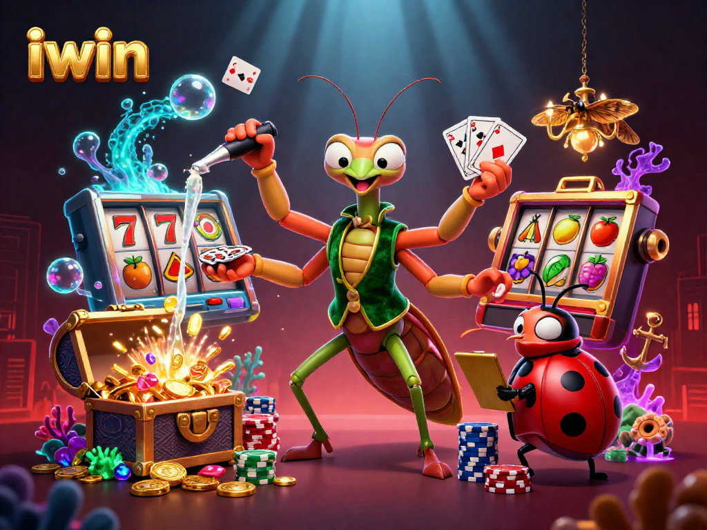 Engage in thrilling iwin casino games featuring vibrant scenes with card sharks and rich treasures.