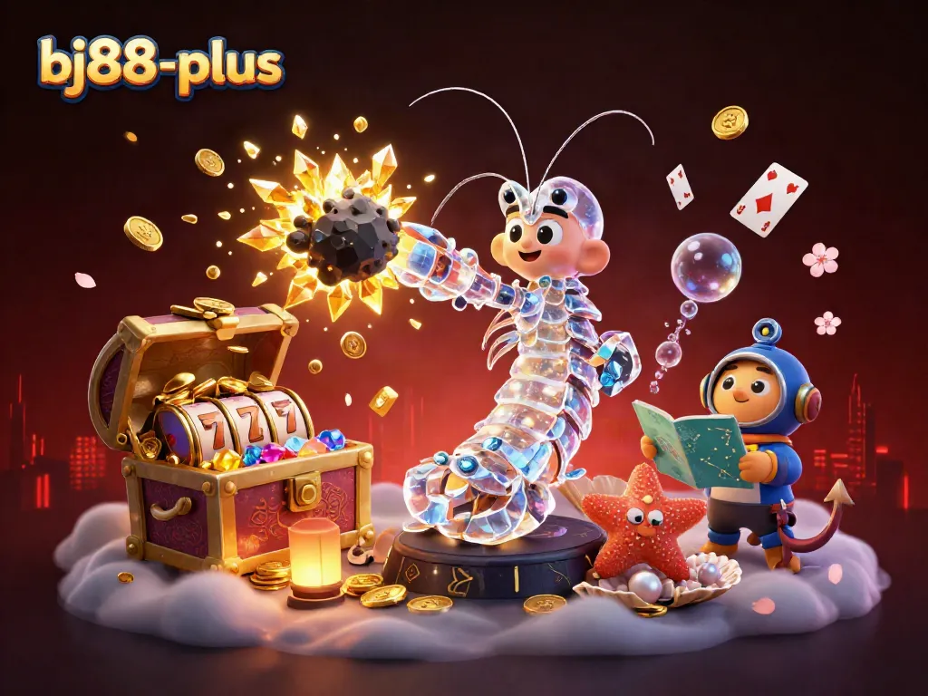 Experience the thrilling action at bj88-plus with a galactic mantis shrimp engaging in a cosmic treasure hunt.