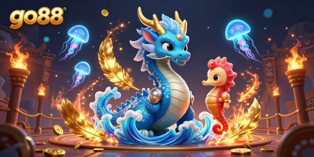Experience the excitement of go88 with a vibrant underwater casino scene featuring mystical characters and gaming elements.