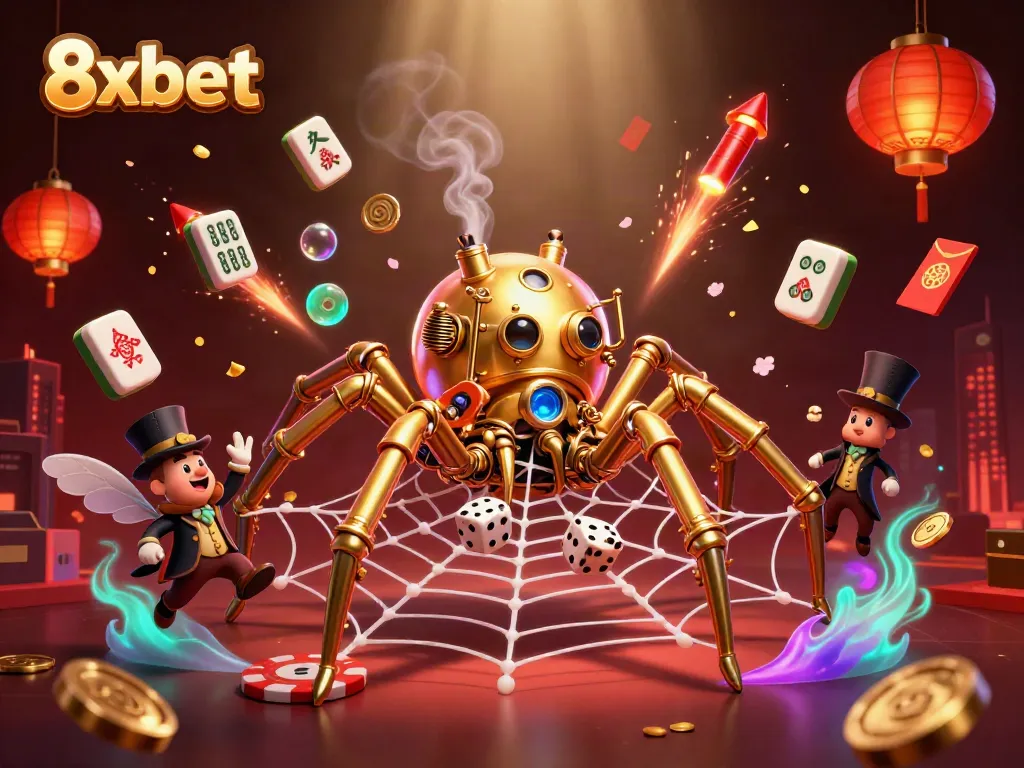 Experience the excitement of online gaming with 8xbet in this dynamic 3D casino illustration.