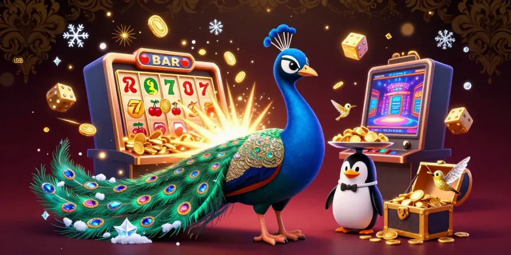 Experience ea88 excitement with vibrant characters and jackpot features in this packed casino illustration.