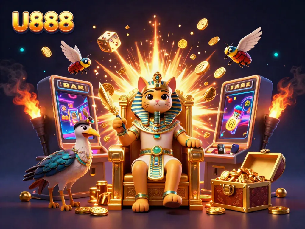 Experience exciting gameplay at U888, featuring dynamic slots with vibrant symbols and golden treasures.