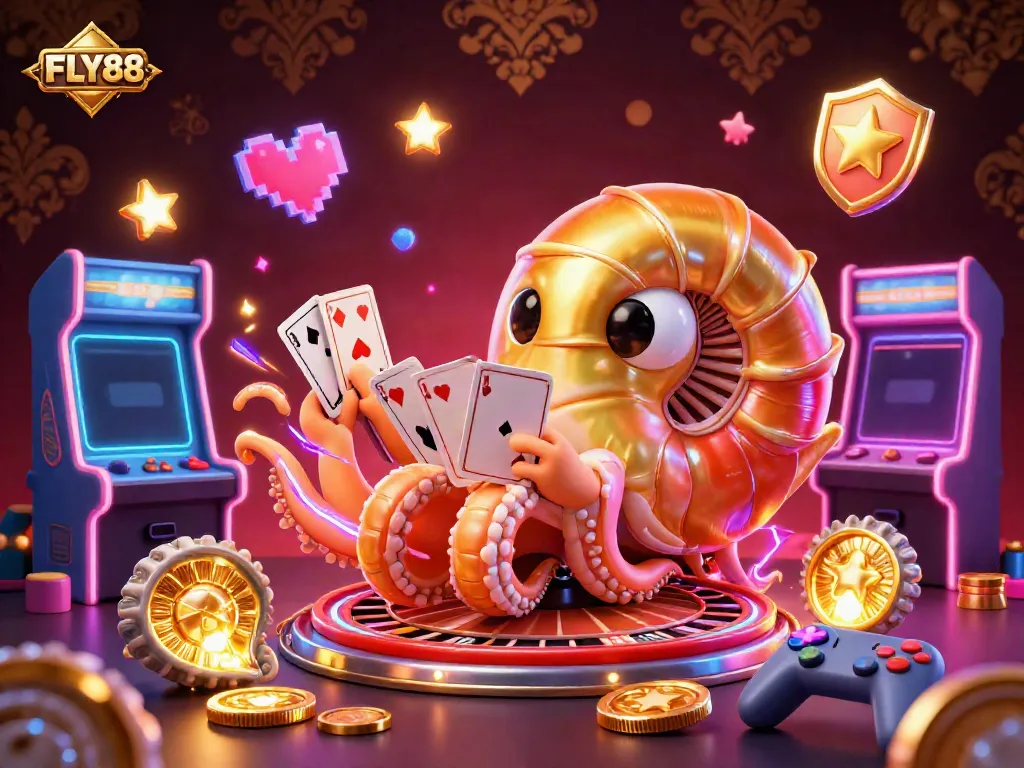 Experience top-notch gameplay at FLY88 with a vibrant scene of a nautilus roulette wheel and dynamic gaming elements.