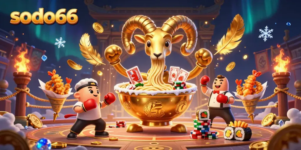 Experience thrilling gaming with sodo66's dynamic 3D casino illustration featuring vibrant characters and casino elements.