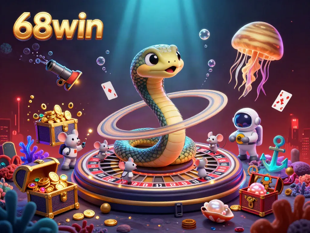 Betting action at 68win with astronaut mice and a cosmic dealer in an ultra-detailed casino scene.